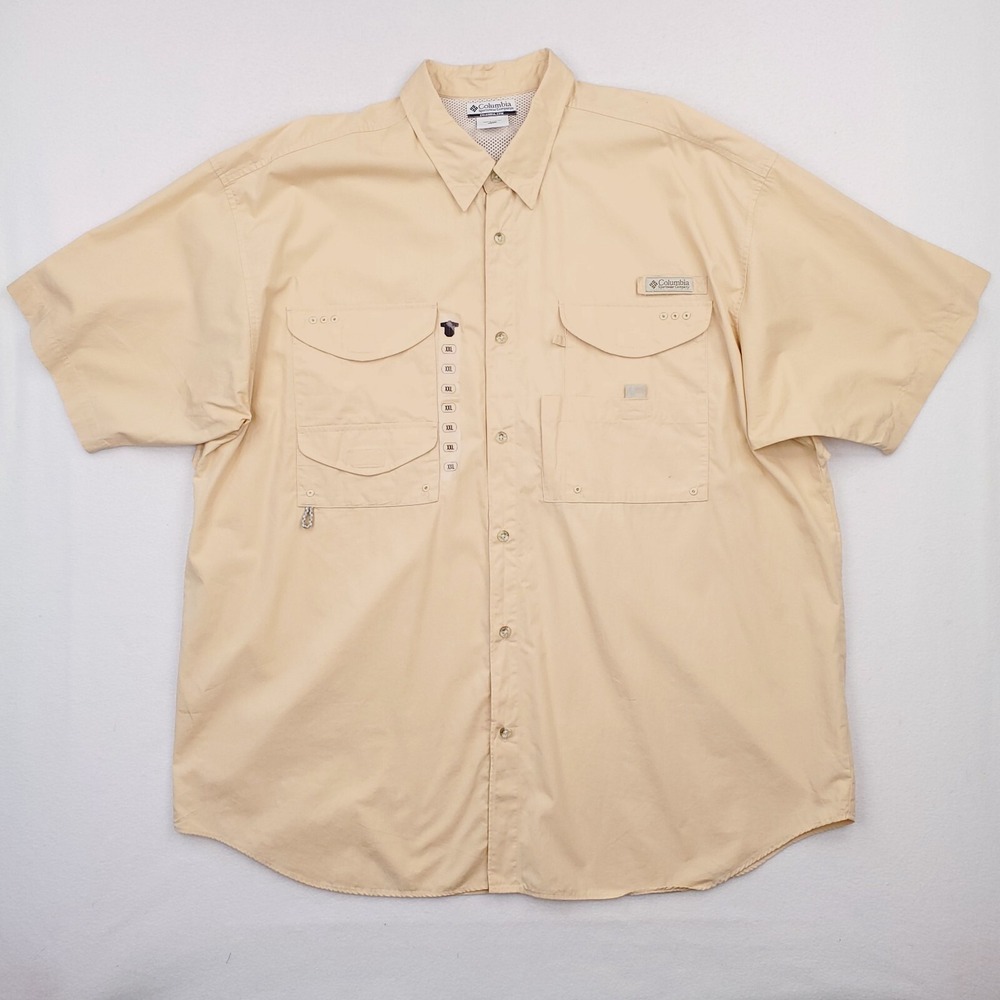 Columbia PFG Shirt Mens XXL‎ Khaki Fishing Vented Caped Outdoor Relaxed NWOT